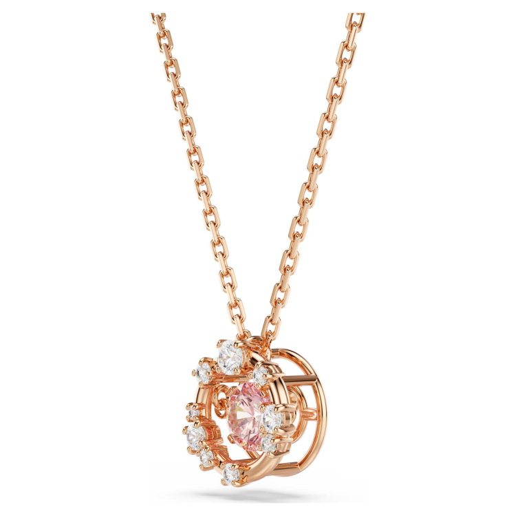Constella pendant Round cut, Dancing stone, Pink, Rose gold-tone plated